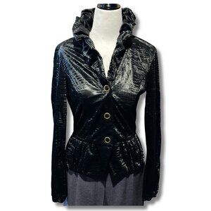 JOSEPH RIBKOFF Tall ruffle collar black jacket ~ Office goth SMALL MEDIUM blazer
